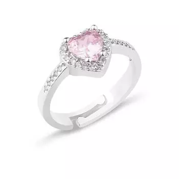 Регулируемое стальное кольцо с цирконовым камнем модели сердца