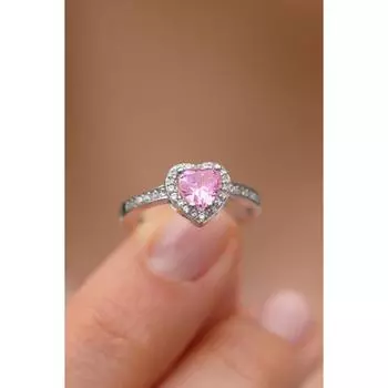 Регулируемое стальное кольцо с розовым цирконом модели сердца