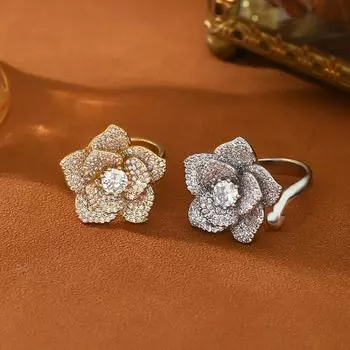 Регулируемое женское кольцо Камелия Кольцо Модное индивидуальное простое чистое Ins Стиль Девушка Лето Пляж Отдых Ювелирные изделия Кольцо на палец Свадебная вечеринка Ювелирные изделия