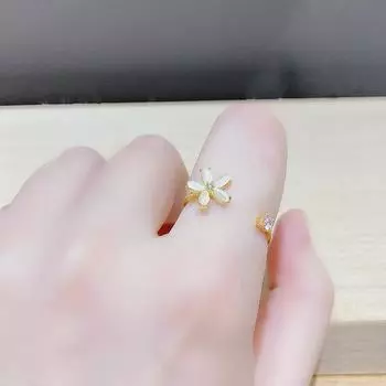 Регулируемое женское кольцо с цветком кошачьего глаза и микро-оправой из циркония, ювелирные изделия для свадебной вечеринки 1 pc