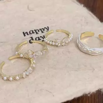 Регулируемое женское открытое кольцо с искусственным жемчугом, украшением из сплава, бантом, кубическим цирконием, легкое стильное кольцо с гальваническим покрытием, легкое украшение на палец