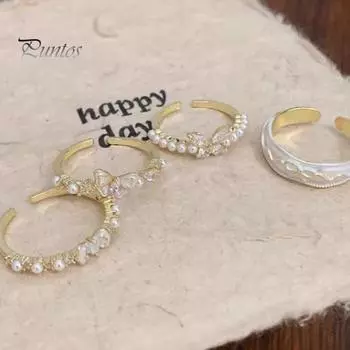 Регулируемое женское открытое кольцо с искусственным жемчугом, украшением из сплава, бантом, кубическим цирконием, мягкое стильное кольцо с гальваническим покрытием, легкое украшение на палец для вечеринки, повседневной носки D