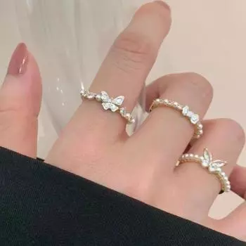 Регулируемое женское открытое кольцо с искусственным жемчугом, украшением из сплава, бантом, кубическим цирконием, мягкое стильное кольцо с гальваническим покрытием, легкое украшение на палец для вечеринки, повседневной носки