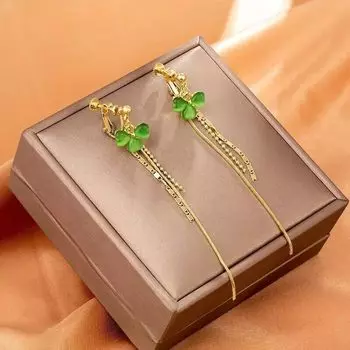 Регулируемые эластичные винтовые серьги с длинными лепестками и кисточками без пирсинга, зажим для ушей