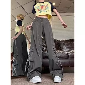 Регулируемые брюки-фонарики на шнурке для женщин, свободные облегающие повседневные брюки с широкими штанинами и высокой талией