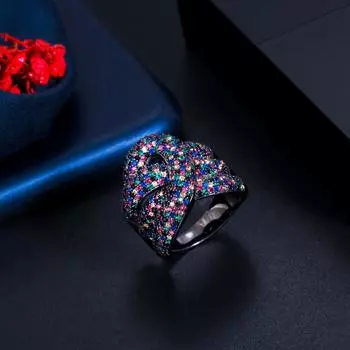Регулируемые черные многоцветные кольца CMM с микро-паве из кубического циркония и геометрическим рисунком для женщин чёрный