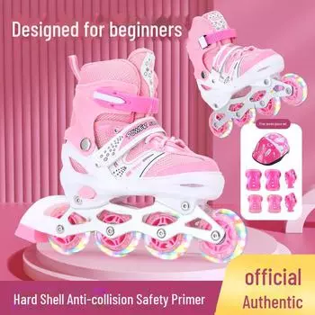 Регулируемые детские роликовые коньки - полный комплект, цветной