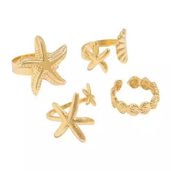 Регулируемые готические открытые кольца для пар с фестонами и морскими звездами золотого и серебряного цвета для повседневной носки 4 золотой