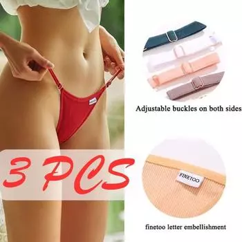 Регулируемые хлопковые трусики, 3 шт./компл., женские сексуальные трусы с Т-образной спинкой, удобные стринги для девочек, нижнее белье, женское бикини S