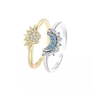 Регулируемые кольца Солнца и Луны, перекрывающиеся кольца из сплава, модные обручальные кольца для пар золотой