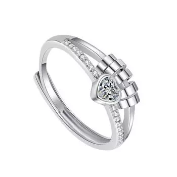 Регулируемые кольца-спиннеры 2 в 1 для женщин и мужчин, прочная латунь с дизайном в виде сердечка и бусины для снятия тревоги, носите белый