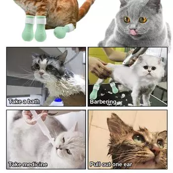 Регулируемые кошачьи лапки набор силиконовые обрезанные когти ванна против царапин укусы мытье лапы защитные сапоги зелёный