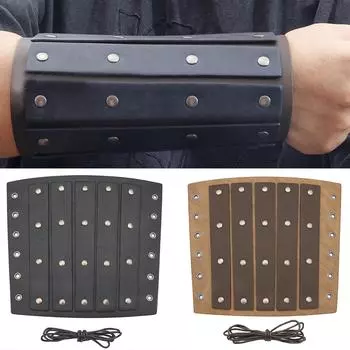 Регулируемые наручи с люверсами, средневековые широкие наручи из ПУ, манжеты на руку, регулируемая ширина, напульсник для Хэллоуина, напульсник для косплея темно-синий