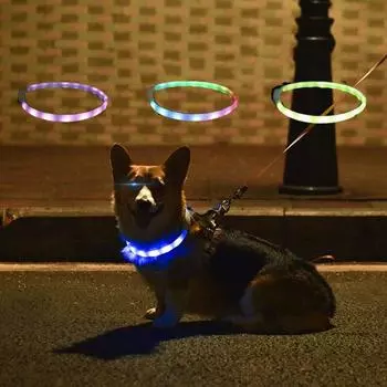 Регулируемые светящиеся ошейники для собак, ночной ошейник с защитой от потери, мягкий силиконовый светящийся ошейник для ночи 1pc Dog Collars