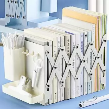 Регулируемые выдвижные подставки для книг с 3 разделителями, металлические подставки для книг, съемный держатель для ручек и расширенный тяжелый футляр для книг белый