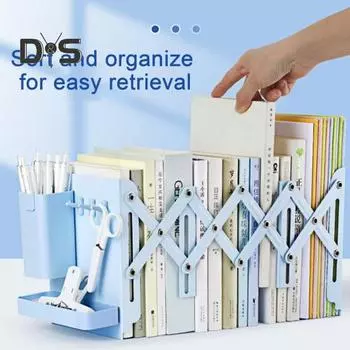 Регулируемые выдвижные подставки для книг с 3 разделителями Металлические подставки для книг Тяжелая книга Расширяемый съемный держатель для ручек Книжная полка белый