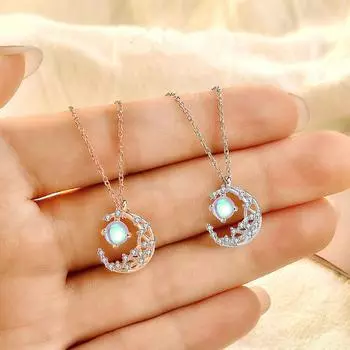 Регулируемые звенья цепи чокер ожерелья для женщин 925 стерлингового серебра лунный камень луна подвески заявление ювелирные изделия Dz862 розового золота