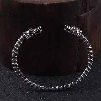 Регулируемый эластичный браслет-манжета, мужское плетеное запястное кольцо из нержавеющей стали с головой волка, браслет в этническом стиле викингов Фенрир, языческий амулет