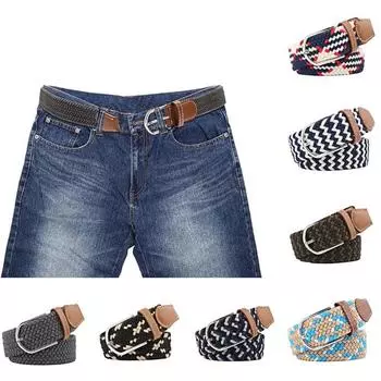 Регулируемый эластичный тканый ремень разноцветный мужской пояс прочный эластичный плетеный ремень женский синий/хаки