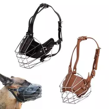 Регулируемый антиукусный металлический намордник для собак, дышащая кожаная металлическая корзина, большая маска для собак, чехол для рта, намордник для немецкой овчарки L
