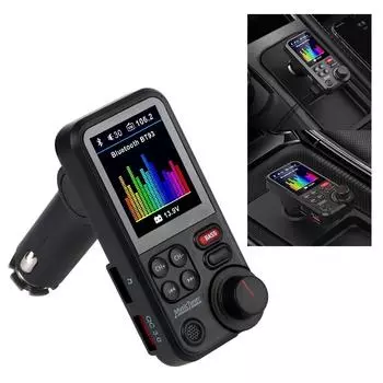 Регулируемый автомобильный адаптер BT Aux с поддержкой зарядки QC3.0, автомобильный FM-передатчик, экран 1,8 дюйма, высокие и низкие частоты, музыкальный плеер, автомобильный MP3-плеер, беспроводной Black