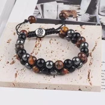 Регулируемый браслет из искусственного агата, гладкий и полированный, плетеный, двухслойный, с кисточкой в стиле ретро A