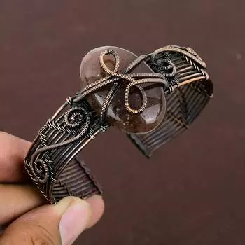 Регулируемый браслет из медной проволоки из натурального дымчатого кварца ручной работы N8N71