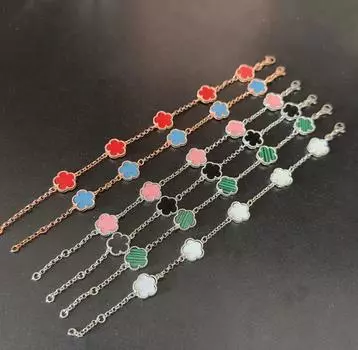 Регулируемый браслет из ракушек с растением и пятью листьями для женских ювелирных изделий, роскошное позолоченное розовое золото, высокое качество клевера 11_Gold