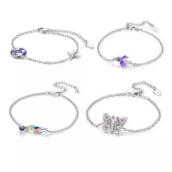 Регулируемый браслет из серебра 925 пробы для женщин, браслеты с бабочками в виде самолета, богемные разноцветные перья, ювелирная цепочка, длина 17-20,5 см SEB030