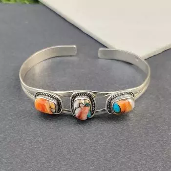 Регулируемый браслет из серебра 925 пробы с бирюзовым драгоценным камнем Oyster Copper PG964 7=9 красный