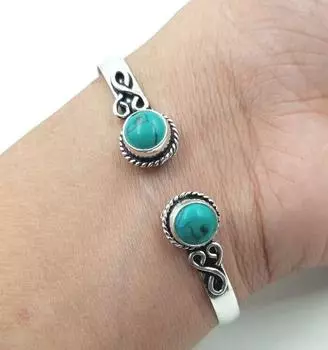 Регулируемый браслет из стерлингового серебра 925 пробы с бирюзовым драгоценным камнем, женские ювелирные изделия ручной работы 7-9 синий