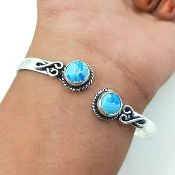 Регулируемый браслет из стерлингового серебра 925 пробы с синим драгоценным камнем Ларимар, ювелирные изделия ручной работы 7-9 синий