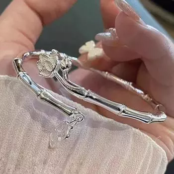 Регулируемый браслет Lucky Blessing Bamboo Lotus Silver Color Hollow Letter