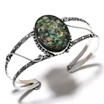 Регулируемый браслет-манжета из натурального эфиопского опала из стерлингового серебра 925 пробы T7D91