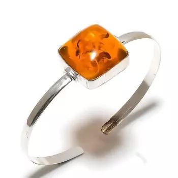 Регулируемый браслет-манжета из натурального балтийского янтаря из стерлингового серебра 925 пробы Z4d24