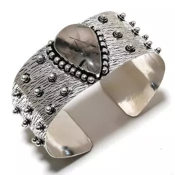 Регулируемый браслет-манжета из натурального черного рутила из стерлингового серебра 925 пробы g4U58