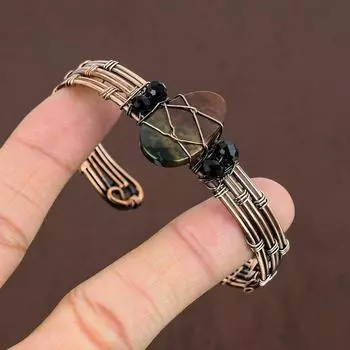 Регулируемый браслет-манжета из натурального кровавого камня, шпинели, медной проволоки, a8R90