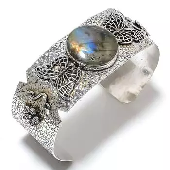 Регулируемый браслет-манжета из натурального лабрадорита ручной работы из стерлингового серебра 925 пробы F3z55