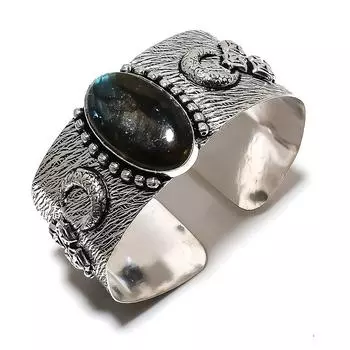 Регулируемый браслет-манжета из натурального лабрадорита ручной работы из стерлингового серебра 925 пробы q4j29