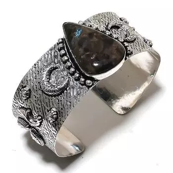 Регулируемый браслет-манжета из натурального лабрадорита ручной работы из стерлингового серебра 925 пробы u1N81