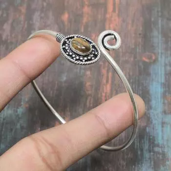 Регулируемый браслет-манжета из стерлингового серебра 925 пробы ручной работы с драгоценным камнем «Тигровый глаз» Adjustable жёлтый