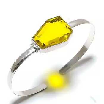 Регулируемый браслет-манжета из стерлингового серебра 925 пробы с натуральным цитрином o3p59