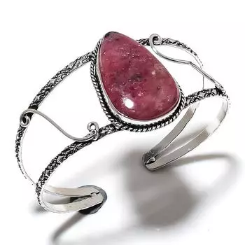 Регулируемый браслет-манжета из стерлингового серебра 925 пробы с натуральным родонитом C3n88