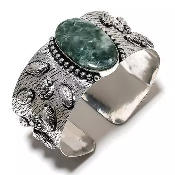 Регулируемый браслет-манжета из стерлингового серебра 925 пробы с натуральным серафинитом ручной работы o2K53