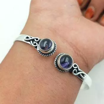 Регулируемый браслет-манжета с аметистом, ювелирные изделия ручной работы из стерлингового серебра 925 пробы 7-9 фиолетовый