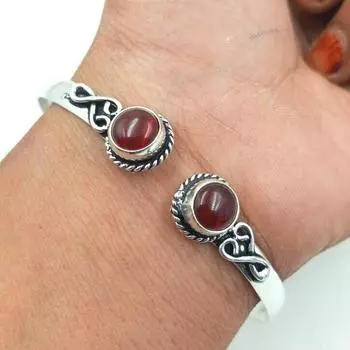 Регулируемый браслет-манжета с красным гранатом, ювелирные изделия ручной работы из стерлингового серебра 925 пробы 7-9 красный