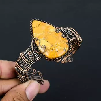 Регулируемый браслет ручной работы из медной проволоки из натурального брекчированного мукаита b8H18