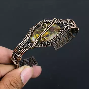 Регулируемый браслет ручной работы из медной проволоки из натурального камня-стихтита w6i03