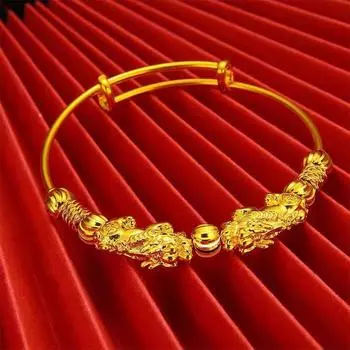 Регулируемый браслет с двойным Pixiu золотого цвета, играющий жемчугом one size золотой