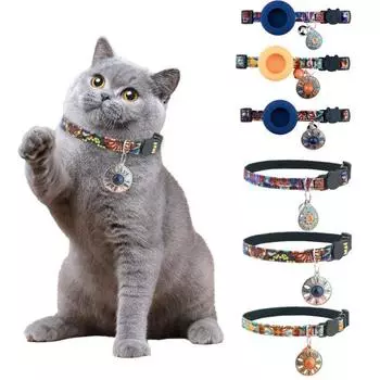 Регулируемый быстросъемный шейный ремень с изысканным принтом для домашних животных, защитный браслет-трекер, защитный чехол 1 синий